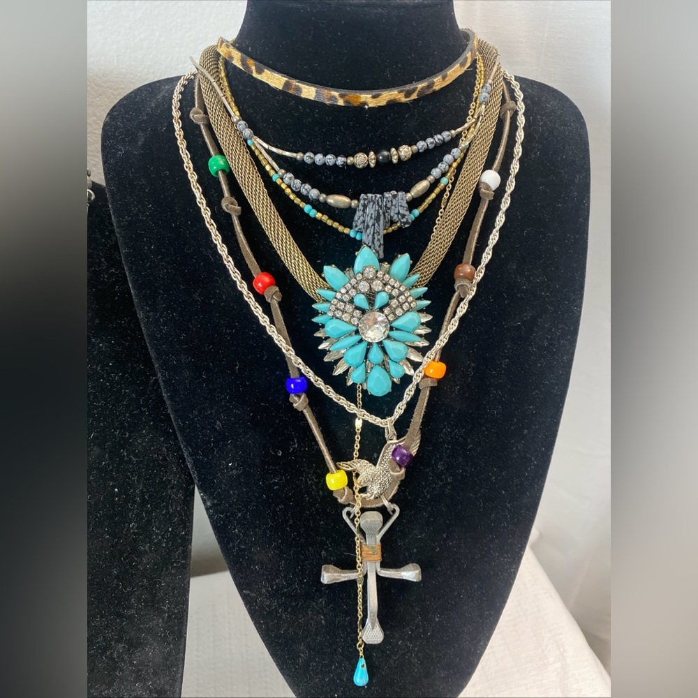 Turquoise and Silver Statement Necklaces, southwestern style jewelry lot - Picture 3 of 16